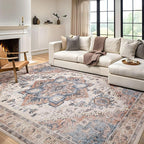 Washable Rug 10x14 Area Rugs: Boho Vintage Distressed Oriental Medallion Neutral Thin Large Rug Carpet for Living Room Bedroom Dining Room Home Office Decor - Camel