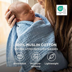 Bedsure 100% Cotton Muslin Throw Blanket Twin XL for Bed - 4-Layer Breathable and Lightweight Thin Soft Summer Gauze Muslin Blankets for Adults, Blue, 66x90 Inches