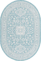 Rugs.com Outdoor Aztec Collection Rug – 5' x 8' Oval Aqua Flatweave Rug Perfect for Living Rooms, Large Dining Rooms, Open Floorplans