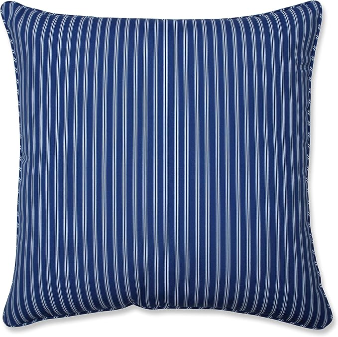 Pillow Perfect Stripe Indoor/Outdoor Accent Throw Pillow, Plush Fill, Weather, and Fade Resistant, Floor - 25" x 25", Blue/White Resprt Stripe, 1 Count