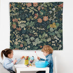 WNAGT Dark Green Floral Botanical Tapestry Wall Hanging, Cottage Core Decor, Nature Rustic Cottagecore Flower Plants Wall Blanket Decor for Home Bedroom Living Room Office, 50x60 Inch