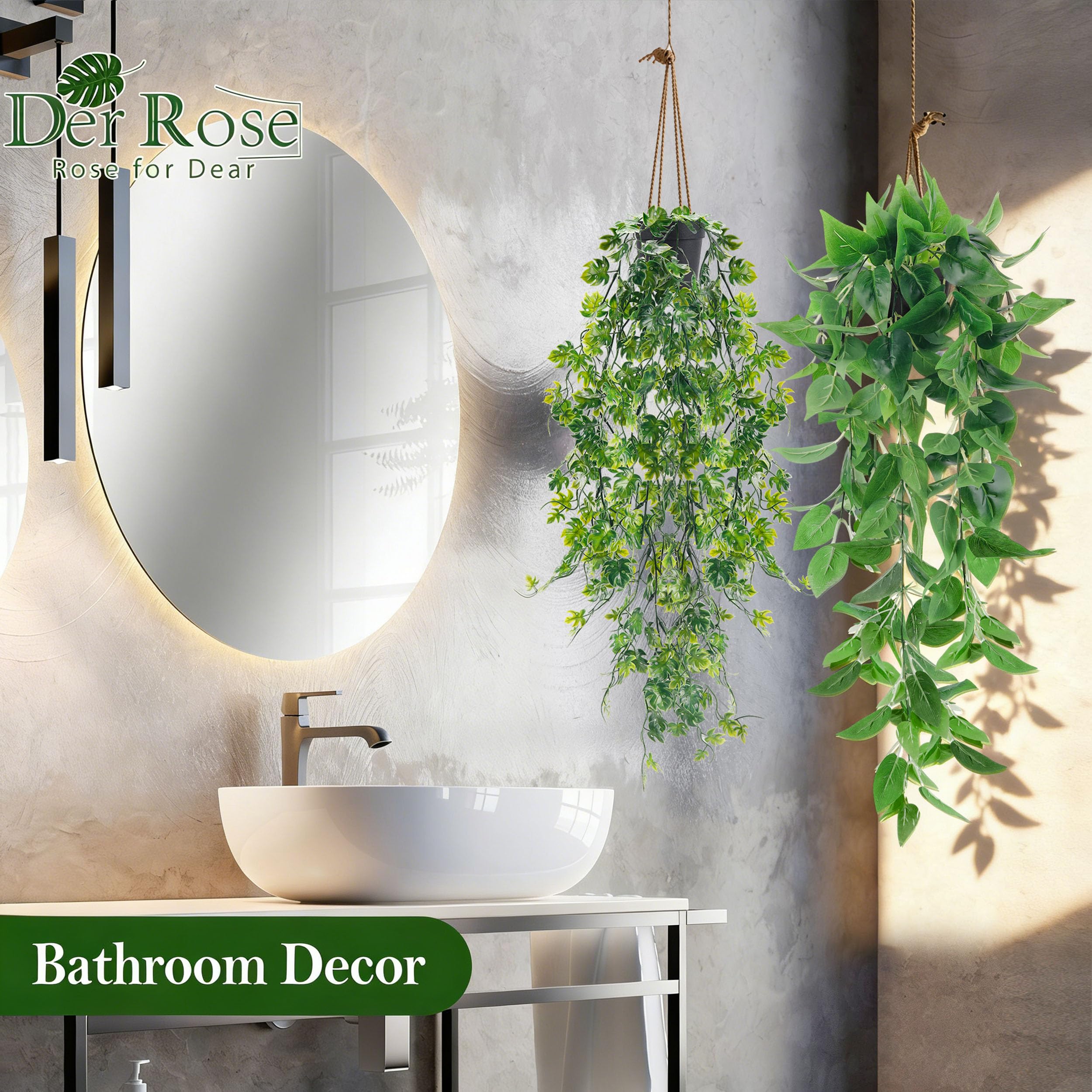 Der Rose 8Pcs Fake Plants Hanging Artificial Ivy Vine Faux Eucalyptus Hanging Plants for Home Boho Wall Shelf Indoor Outdoor Decor (Black Pots) - color: Black Pots-8pcs