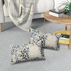 Kawani Navy Blue Dahlia Lumbar Pillow Covers 12X20 Inch Rustic Geometric Flower Decorative Pillow Cases Set of 2 Beige Tan Gray Floral Throw Pillows for Cushion Sofa Couch Farmhouse Outdoor