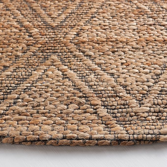 SAFAVIEH Natural Fiber Collection 6' Round Natural/Black NFB552A Natural Jute Entryway Foyer Living Room Area Rug