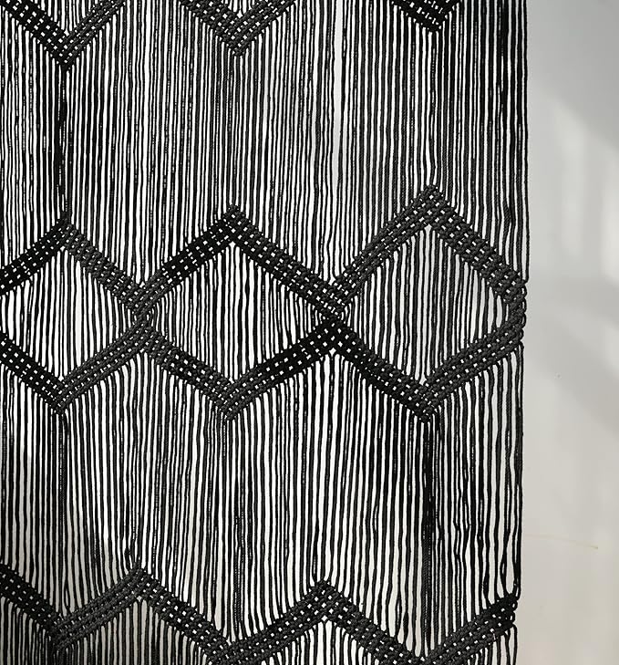 Flber Macrame Curtain Black Boho Window Macrame Doorway Curtain Macrame Wall Decor Bedroom Headboard Decor,42" Wx76 H
