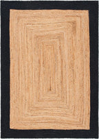 SAFAVIEH Natural Fiber Collection Area Rug - 5' x 8', Natural & Black, Handmade Flat Weave Boho Farmhouse Rustic Border Jute, Ideal for High Traffic Areas in Living Room, Bedroom (NFB852Z)