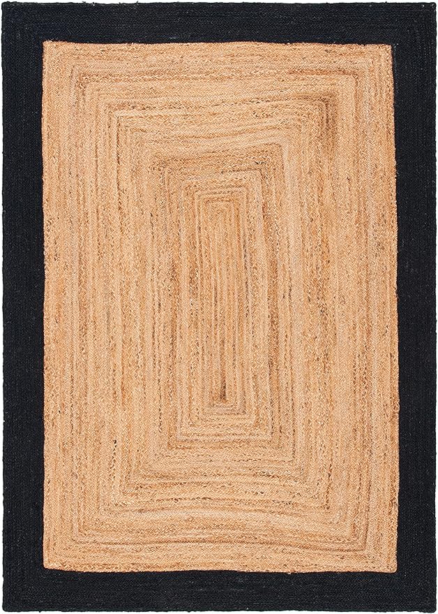SAFAVIEH Area Rug 8x10 - Natural Fiber Collection - Large - Natural & Black, Handmade Flat Weave Jute Boho Farmhouse Rustic Border, Ideal for Living Room, Bedroom, Dining Space (NFB852Z)