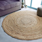 Jute Braided Area Rug, 4 feet Round Jute Braided Rug, Stain Resistan Natural Handmade Circle Boho Area Rug for Entryways, Living Room, Bedroom, Farmhouse Vintage Decor, Reversible Rug