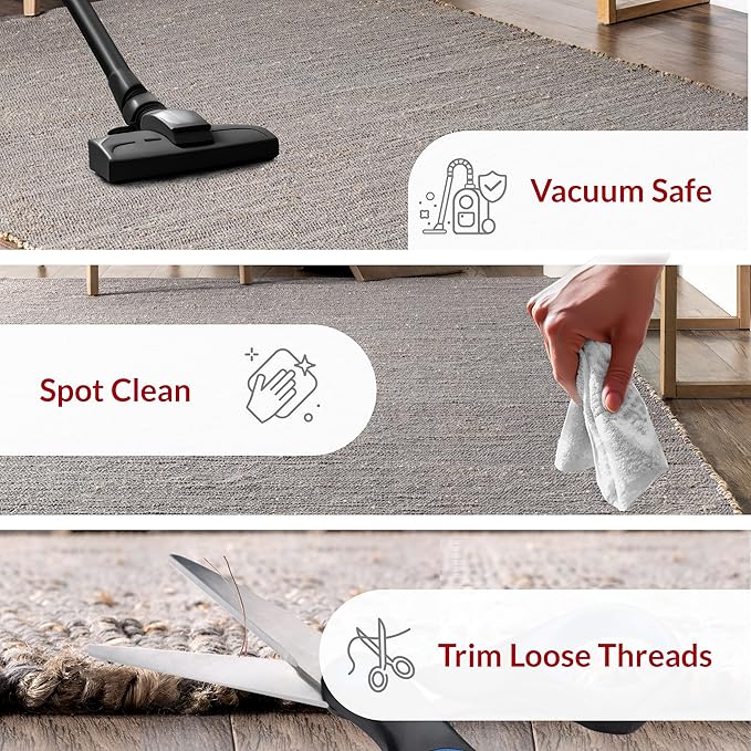 nuLOOM 5x8 Elfriede Jute & Cotton Hand Woven Area Rug, Grey, Solid Rustic Farmhouse Style, Weaved Design, Natural Fiber, For Bedroom, Living Room, Dining Room, Hallway, Office, Entryway