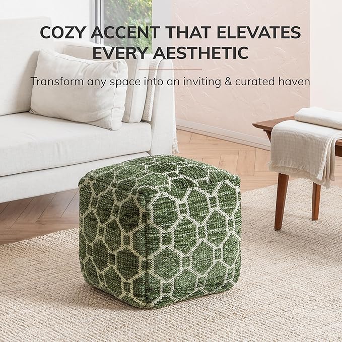 Anji Mountain Pouf Ottoman Foot Rest, Handmade Ottoman Pouf, Comfortable Foot Stool, Decorative Floor Seating for Living Room Decor, Bedroom & Home Décor Accent - Green