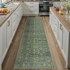 Green Runner Rug 2x8 Hallway Washable Carpet Soft Vintage Indoor Kitchen Non Slip Bedroom Traditional Retro Distressed Throw Long Rug Bathroom Laundry Entryway Office Dining Room