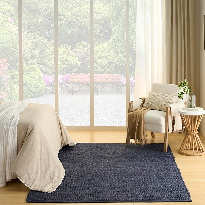 Nourison Home Natural Jute Navy 8' x 10' Area Rug - Easy Clean, Non Shedding, Bed Room, Living Room, Dining Room, Kitchen (8' x 10')