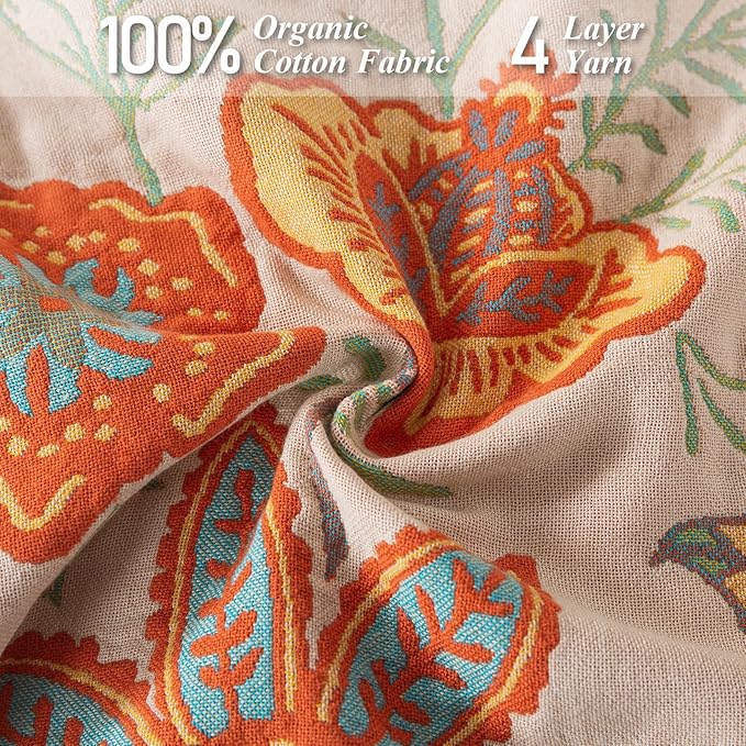 Boho Throw Blanket for Bed-100% Cotton Soft Breathable Farmhouse Decor Boho Quilt for Sofa (Boho Flowers, 60"x80")