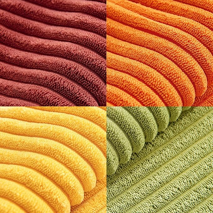 MIULEE Burnt Orange Decorative Throw Pillow Covers 18x18 Inch Set of 4 Boho Color-Clash Cushion Covers Modern Farmhouse Pillow Cases Corduroy Striped Decor for Couch Sofa Bed(Terracotta,Rust)