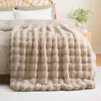 BENVWE Faux Fur Throw Blanket for Couch - Thickened Fluffy Soft Bubble Blanket for Living Room Home Decor - Fathers Day Birthday Gifts for Women Men, Beige, 50" x 60", 1300GSM