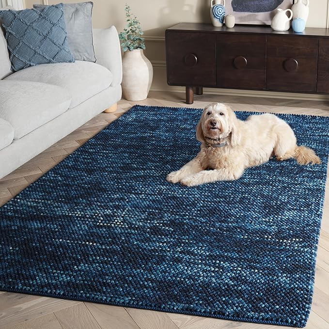 SAFAVIEH Area Rug 4x6 - Natura Collection - Navy & Blue, Handmade Wool Blend, Textured Design, Ideal for Living Room, Bedroom, Dining Space (NAT425N)