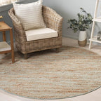 SAFAVIEH Cape Cod Collection Area Rug - 6' Round, Turquoise & Natural, Handmade Jute & Cotton, Ideal for Living Room, Bedroom, Dining Space (CAP236K)
