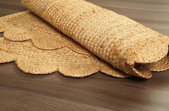 Savi Home Half Hand Woven Area Rug Braided Jute Scalloped Border, Decor Collection Classic Quality Made for Living Room, Kitchen, 22x42 - Natural