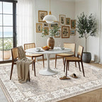 Living Room 6x9 Area Rugs: Farmhouse Washable Ultra Soft Carpet for Bedroom Nursery Indoor Vintage Stain Resistant Rug for Dining Room Non-Slip Durable Neutral Floor Mat for Pet Owners(6x9 Beige)