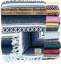 Del Mex Classic Mexican Blanket, Large Authentic Woven Falsa Throw (70"x50"), Artisan Southwest Décor for Beach, Yoga, Outdoors (Navy Blue)
