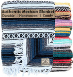 Del Mex Classic Mexican Blanket, Large Authentic Woven Falsa Throw (70"x50"), Artisan Southwest Décor for Beach, Yoga, Outdoors (Navy Blue)