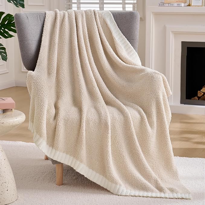 Joiedomi Throw Blanket for Couch Bed Sofa, Beige Knitted Blankets Gifts for Women Mom Girls, Cozy Cute Soft Throw Home Room Decor Aesthetic for Women Mothers Birthday Gifts 50x70 Inches