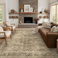 FMFUNCTEX 12x15 Washable Area Rug Brown Vintage Neutral Distressed Large Non Slip Carpet for Living Room Bedroom Soft Low Pile Indoor Mat Retro Floral Throw Rug for Dining Room Kitchen Office Nursery