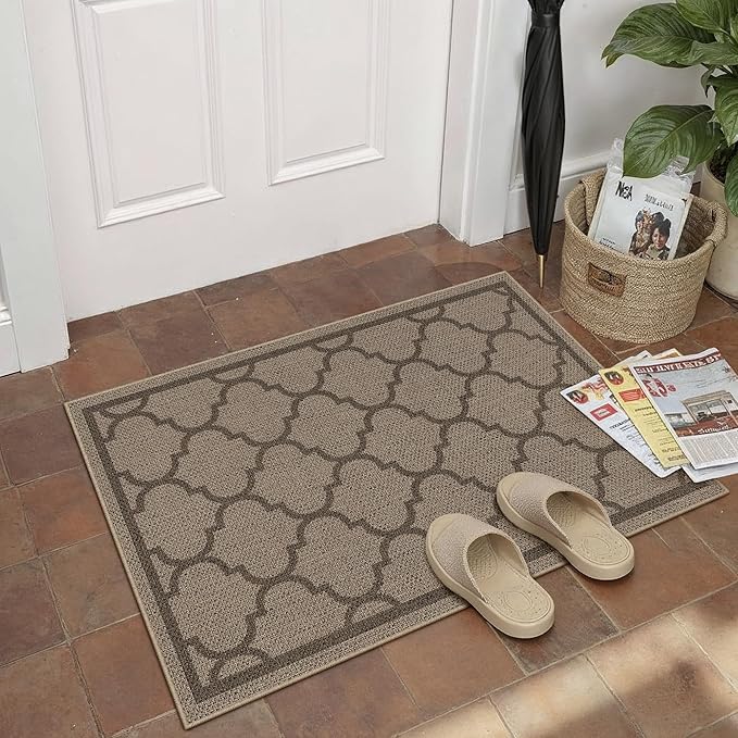 2x3 Geometric Figure Easy Jute Kitchen Front Doormat Non Slip Washable Neutral Area Rug Non Shedding Low Pile Black Scalloped Floor Carpet for Farmhouse Entryway Porch Doorway