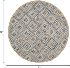 SAFAVIEH Cape Cod Collection Area Rug - 6' Round, Natural & Blue, Handmade Flat Weave Diamond Braided Jute & Denim, Ideal for High Traffic Areas in Living Room, Bedroom (CAP354A)