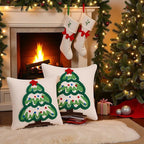 Tosleo Christmas Tufted Pillow Covers 18 x 18 inch Set of 2 Green Xmas Tree with Red Star Throw Pillow Cover Party Decor Winter Holiday Embroidery Cushion Case for Sofa Couch Bed Living Room