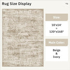 10x14 Area Rugs for Living Room, Non Slip Machine Washable Vintage Rugs, Low Pile Lightweight Large Rug for Bedroom, Dining Room, Home Office Brown