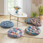 Codi Meditation Floor Pillow, Boho Pillows Seating for Adults and Kids, Large Round Cushion for Yoga Living Room Tatami Sitting, Memory Foam Added, 22x22 Inch, Multi Patchwork