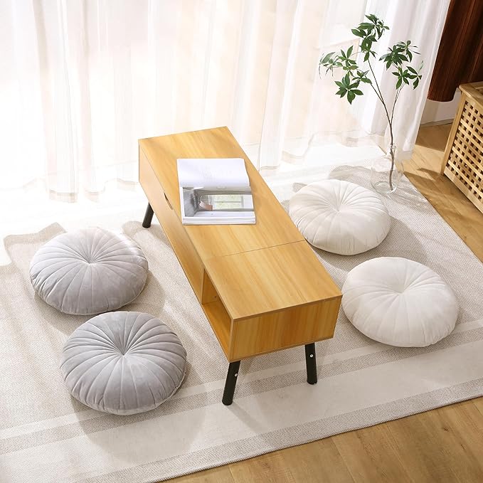 Floor Pillow Meditation Cushion Round Large Floor Pillows Seating for Adults, Velvet Thick Floor Cushions for Yoga Living Room Balcony Outdoor Tatami（Gray）