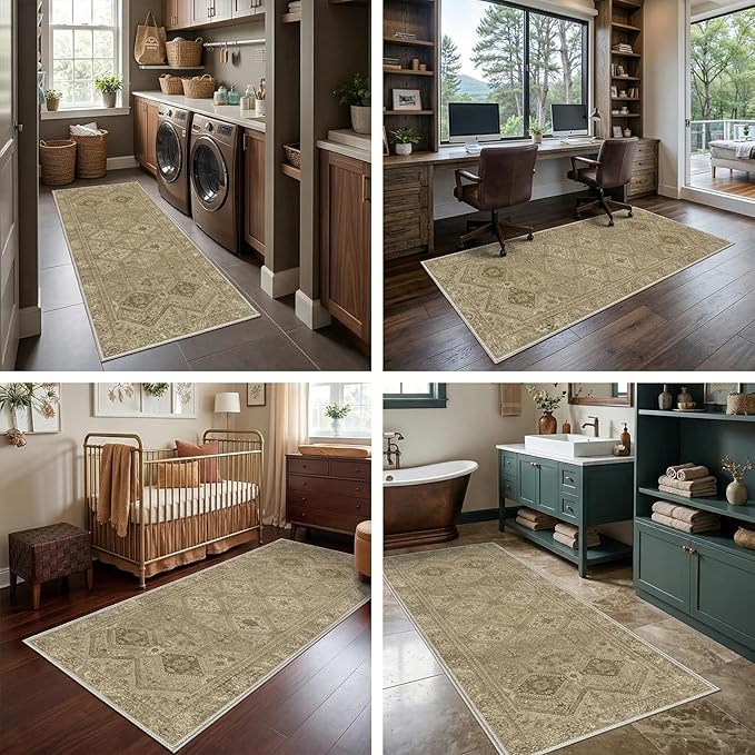GENIMO Runner Rug 2x5 Non Slip Machine Washable Hallway Runner Rug, Low Pile Lightweight Rugs for Entryway, Hallway, Kitchen and Corridor, Tan Brown