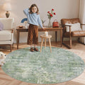 5x5 Green/Ivory Round Rug 5ft Living Room Circle Rug Vintage Round Area Rug Non Slip Indoor Carpet for Entryway Dining Room Bedroom