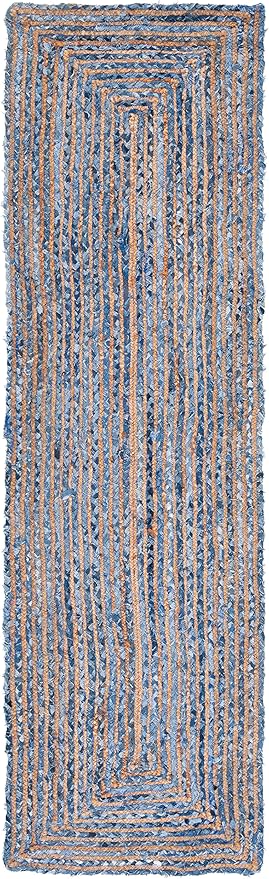 SAFAVIEH Cape Cod Collection Runner Rug - 2'3" x 14', Blue & Natural Brown, Handmade Jute & Cotton, Woven Braided Design (CAP202M)