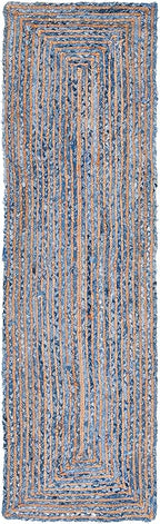 SAFAVIEH Cape Cod Collection Runner Rug - 2'3" x 12', Blue & Natural Brown, Handmade Jute & Cotton, Woven Braided Design (CAP202M)