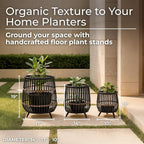 Set of 3 Woven Basket Decorative Planter Pot with Short Legs – Bamboo & Rattan Outdoor & Indoor Plant Pot – Modern Garden & Home Decor Planters – 13", 17", & 19", Black