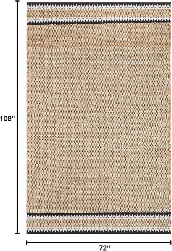 SAFAVIEH Natural Fiber Collection Area Rug - 6' x 9', Natural & Black, Handmade Farmhouse Boho Coastal Rustic Jute, Ideal for High Traffic Areas in Living Room, Bedroom (NF874B)