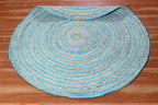 Circle Area Rug - 3 Ft' Round Blue Natural Chindi Cotton Jute Mat Geometric Kilim Rug Indoor Outdoor Use Flatweave Rugs for Bedroom Bedside Round Dining Table Mat Hall & Kitchen