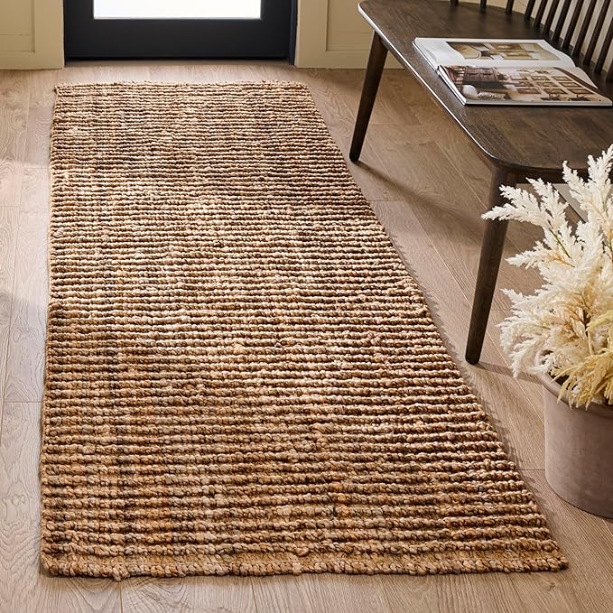 SAFAVIEH Natural Fiber Collection Runner Rug - 2' x 8', Natural Brown, Handmade Jute, Farmhouse Style, Chunky Textured Thick Pile (NF447A)