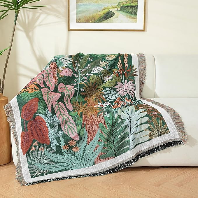 Hopstar Forest Green Throw Blanket Navajo Indian Blankets and Throws Boho Western Decor Couch Cover Blanket for Bed Sofa Living Room Beach Travel 51"x63" (Hylaea)