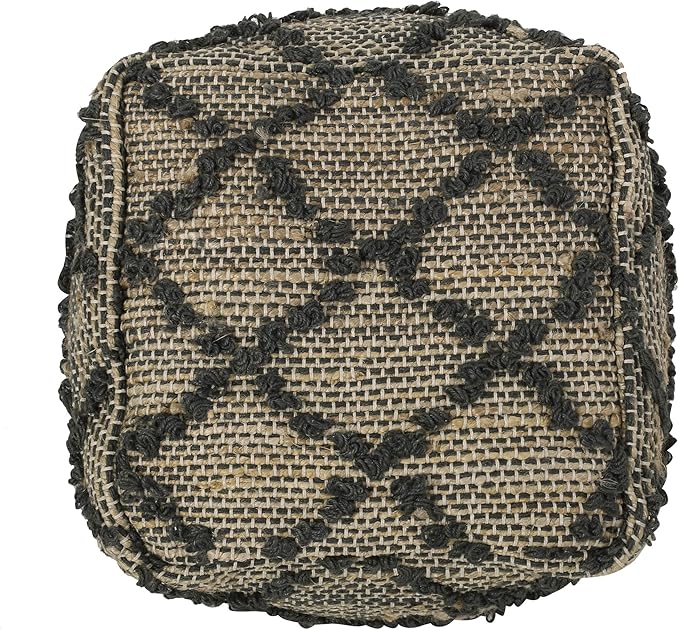 GDFStudio Boho Handmade Fabric Cube Pouf Ottoman Foot Stool - Bean Bag Floor Chair - Foot Rest Couch for Living Room Bedroom,Charcoal,16"" x 16"" x 16"", Cimarro,charcoal, 313838N