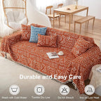 VClife Bohemian Couch Cover Sectional Sofa Cover Washable for L Shape Sofa, 1 PC Soft Chenille Couch Cover for 2 Cushion Couch - Boho Caramel White Jacquard Loveseat Slipcover for Couch Bed, 71"x 118"