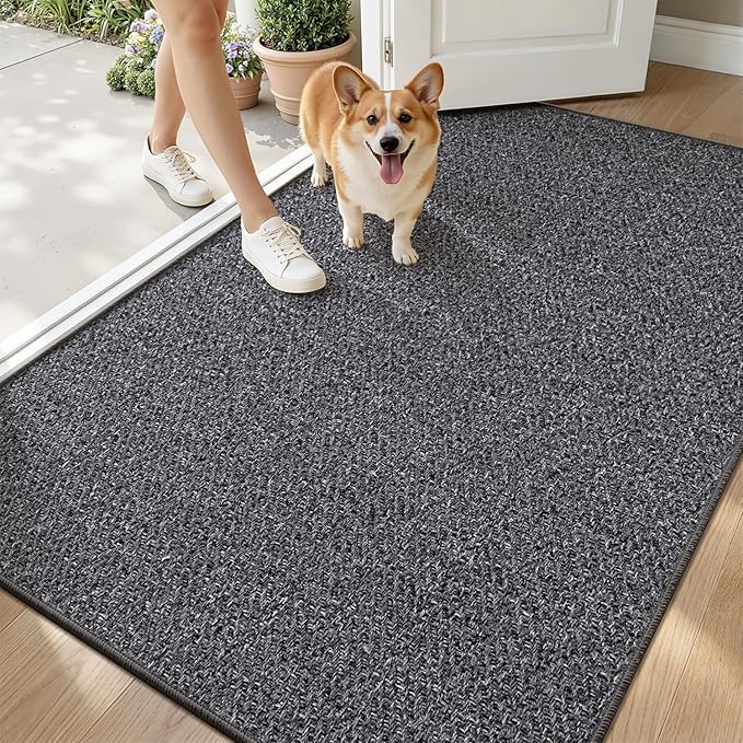 LUMI Ultra Thin Indoor Door Mat for Entrance 48"x72", Non Slip Entryway Mat, Low Profile Doormat, Unique Herringbone Design Carpet for Inside, Patio, Porch, Dark Gray