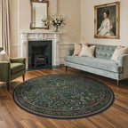 GENIMO Washable 6ft Circle Rug, Vintage Dark Green Floral Round Carpet with Non-Slip Rubber Backing, Soft Area Rug for Living Room, Bedroom, Kitchen, Nursery, Dark Green