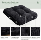 HIGOGOGO Floor Pillow Cushion for Adults, Meditation Cushion Pillow, Large Square Floor Sitting, Tufted Corduroy Cover, for Tatami Living Room or Yoga, 22x22 Inch, Black