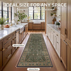 Bavni Washable Rug Runners for Hallways-Vintage Runner Rug 2'6''x8 Low Pile Floral Rugs, Non-Slip Indoor Throw Carpet for Living Room Bedroom Kitchen, Dark Green/Multi