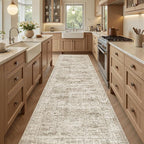 Washable Runner Rug, 2'6" x 8' Non-Slip Kitchen Vintage Foldable Hallway Runners for Entryway, Laundry, Bedroom, Brown