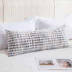 Decorative Boho Lumbar Pillow Covers 1 Pack 14x36 Inch Farmhouse Tufted Long Accent Body Pillow Covers for Bed, Neutral Fluffy Boho Throw Pillowcase for Couch Bedroom, Home Décor, Brown White